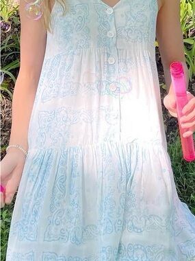 Light Blue Paisley Button-Front Women's Summer Dress